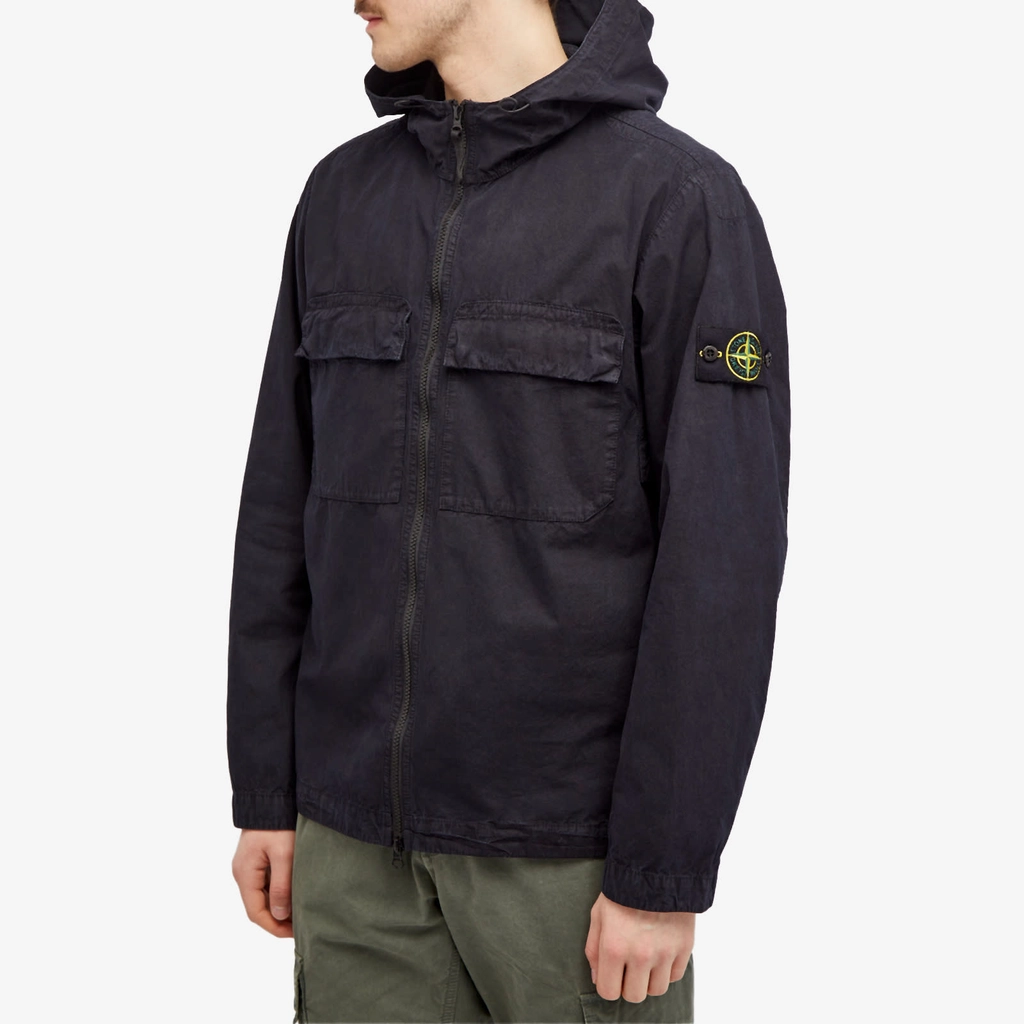 Stone Island Men's Brushed Cotton Canvas Hooded Overshirt Navy